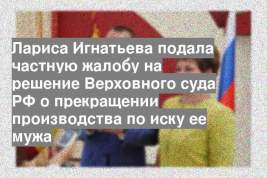 Лариса Игнатьева подала частную жалобу на решение Верховного суда РФ о прекращении производства по иску ее мужа